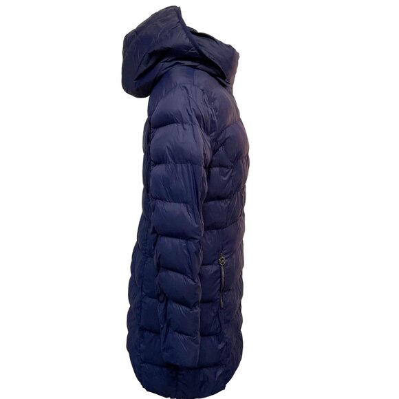 Michael Kors Navy Quilted Puffer Jacket W/ Hood & Zip Pockets Size M Packable - Picture 3 of 7